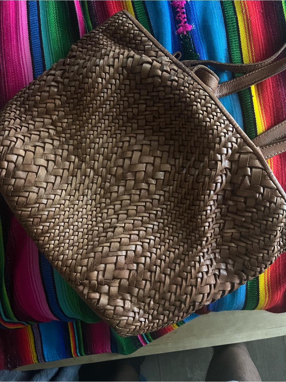Woven Leather Tote Bag in Tan - Picture 8 of 8